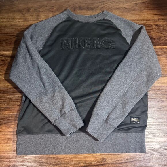 Nike Men's FC Futbol Soccer Raglan Sweatshirt Size Large Gray Pullover Casual - Picture 1 of 9